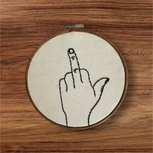 Hand Embroidered Wall Art in Black and Cream